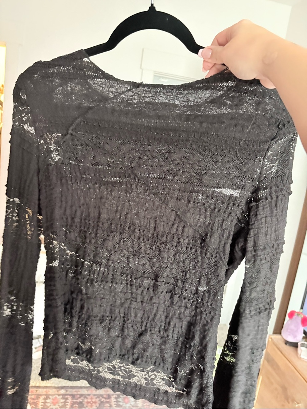 Cotton On Black Sheer Lace Long Sleeve Top